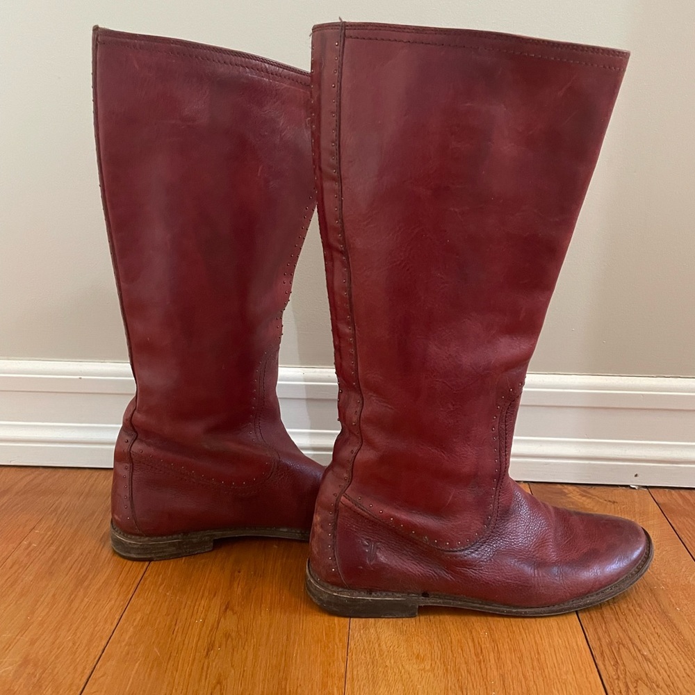 FRYE red leather boots size 8